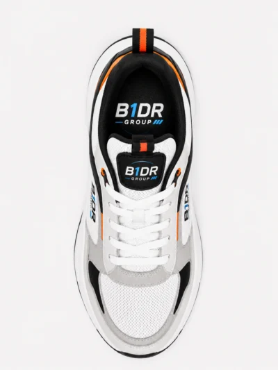 b1dr apex motion white black orange sneakers
