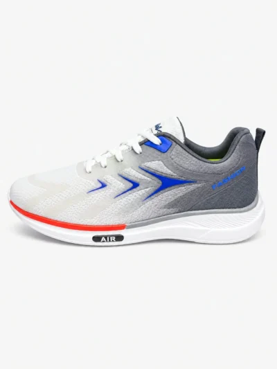 Men's white grey blue red sports shoes side view