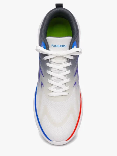 mens white grey blue red sports shoes top view